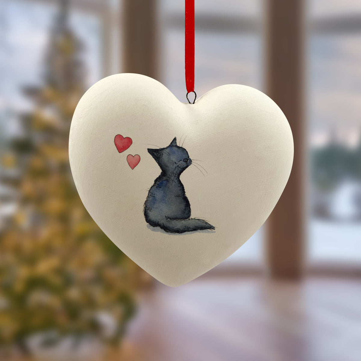 Cat Black Ceramic Heart Bauble – Villager Jim's Shop