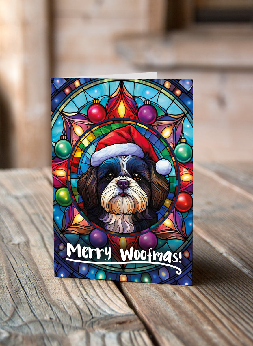 Shih Tzu Black & White in a Santa Hat Christmas Card – Villager Jim's Shop